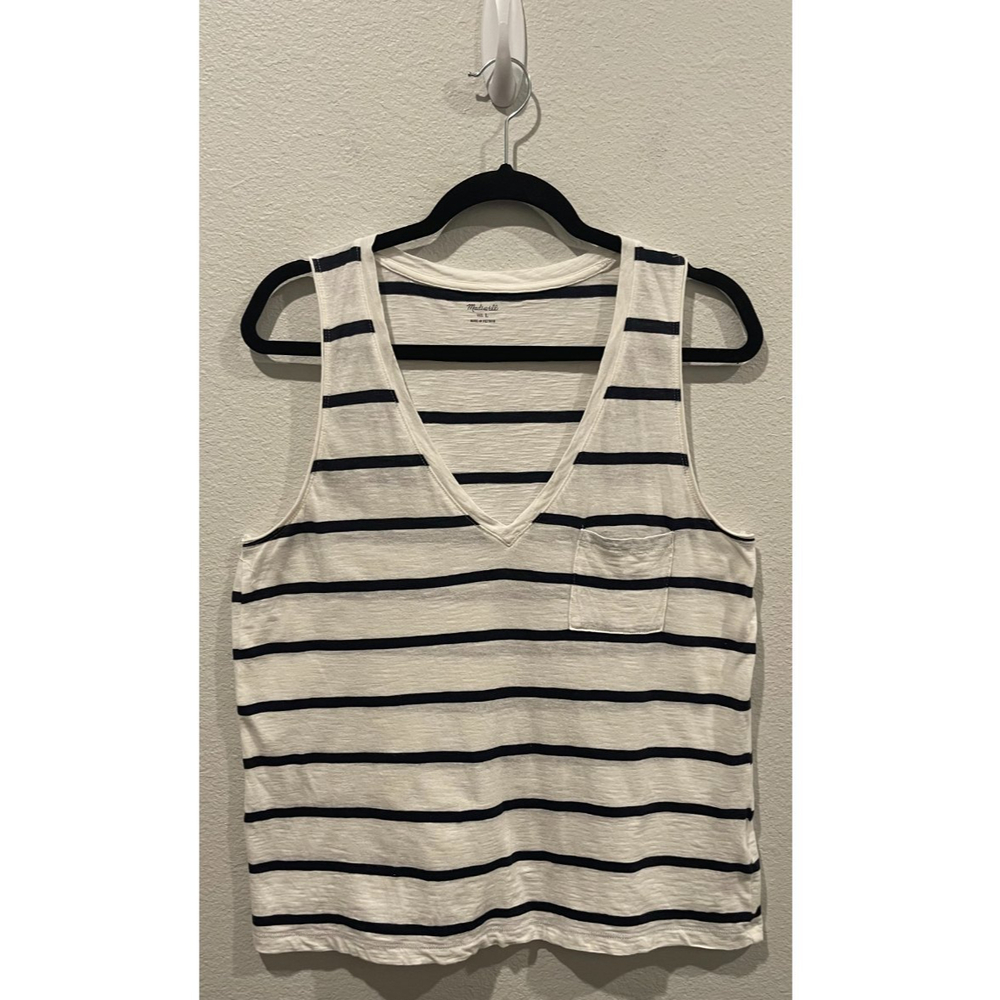 MADEWELL Navy Blue And White Striped Tank Top